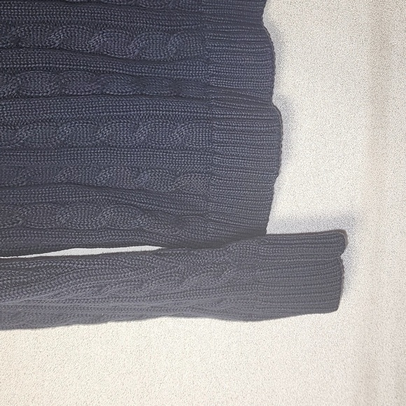 L.L. Bean Navy Blue Cable Knit Large Cozy Classic Cotton - Picture 4 of 6